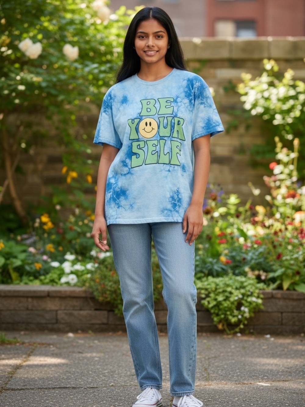 Junk Food Clothing Blue Tie-Dye "Be Your Self" Graphic Tee